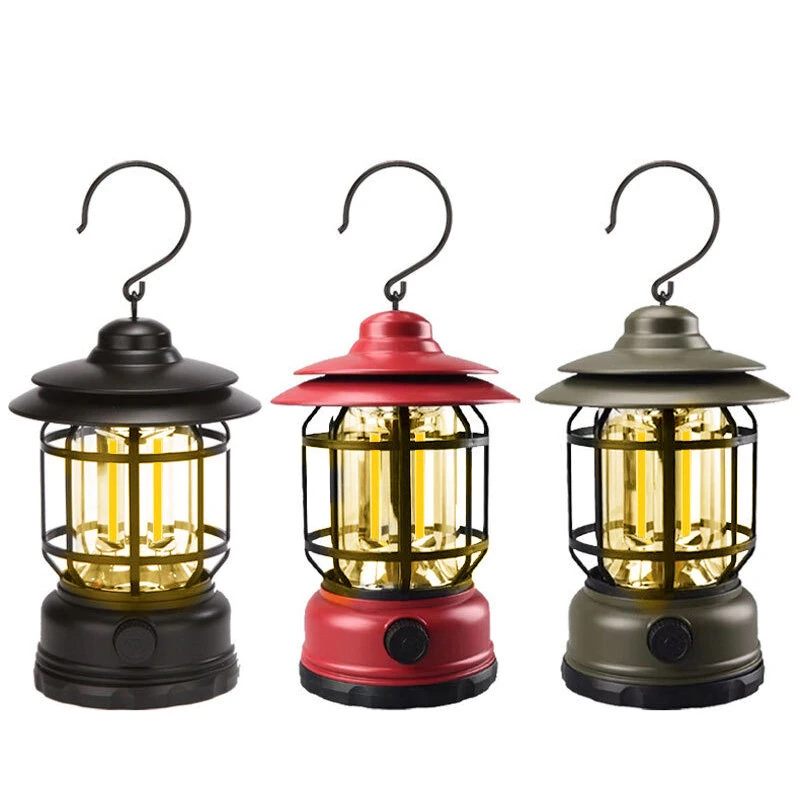 (image for) Vintage LED Camping Lantern COB Rechargeable Portable Waterproof Emergency Lantern Outdoor Tent Hiking Home Decor